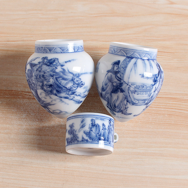 华胜堂 景德镇手绘青花千里走单骑上海鸡心画眉缸鸟杯 鸟笼配件