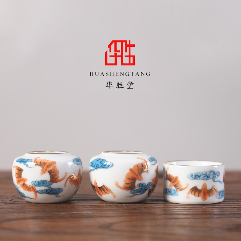 华胜堂景德镇手绘金边穿百灵蝙蝠