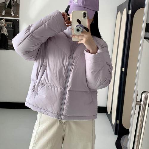 玛汀冬季时髦肯豆风帝人密可柔90鹅绒厚宽松廓形短款立领羽绒服女