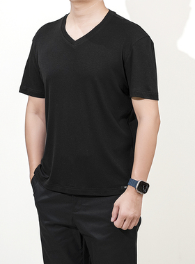 25夏TF V领款 兰精天丝羊毛混纺 简约高弹合身短袖T恤男3色入