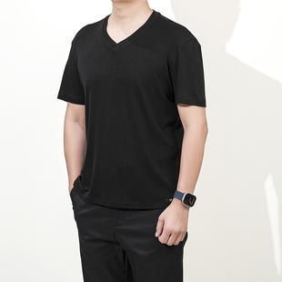 夏季TF V领款 兰精天丝羊毛混纺 简约高弹合身短袖T恤男 3色
