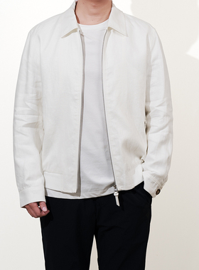 26春TF 轻熟老钱 天然纯亚麻 透气内里纯色拉链翻领夹克外套男