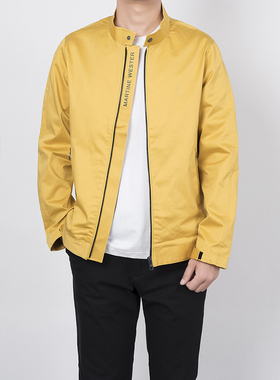 特价出春秋藏青S 黄色M棉质横贡缎面料小立领简约纯色夹克男装