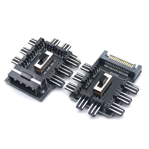 8路电脑 风扇集线 调速 降速器 小3pin/小4针 扩展线 大4PIN SATA