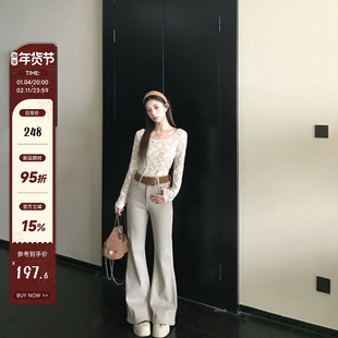 MG小象 长腿特派员'加绒微喇牛仔裤女秋冬通勤显瘦修身高腰休闲裤