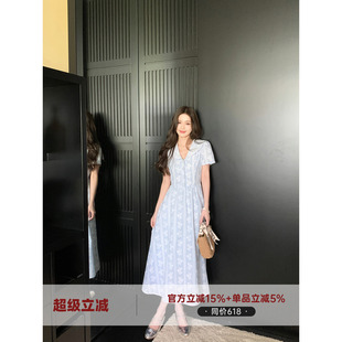MG小象 【海盐假日】显瘦气质时尚夏季复古新品连衣裙女收腰长裙