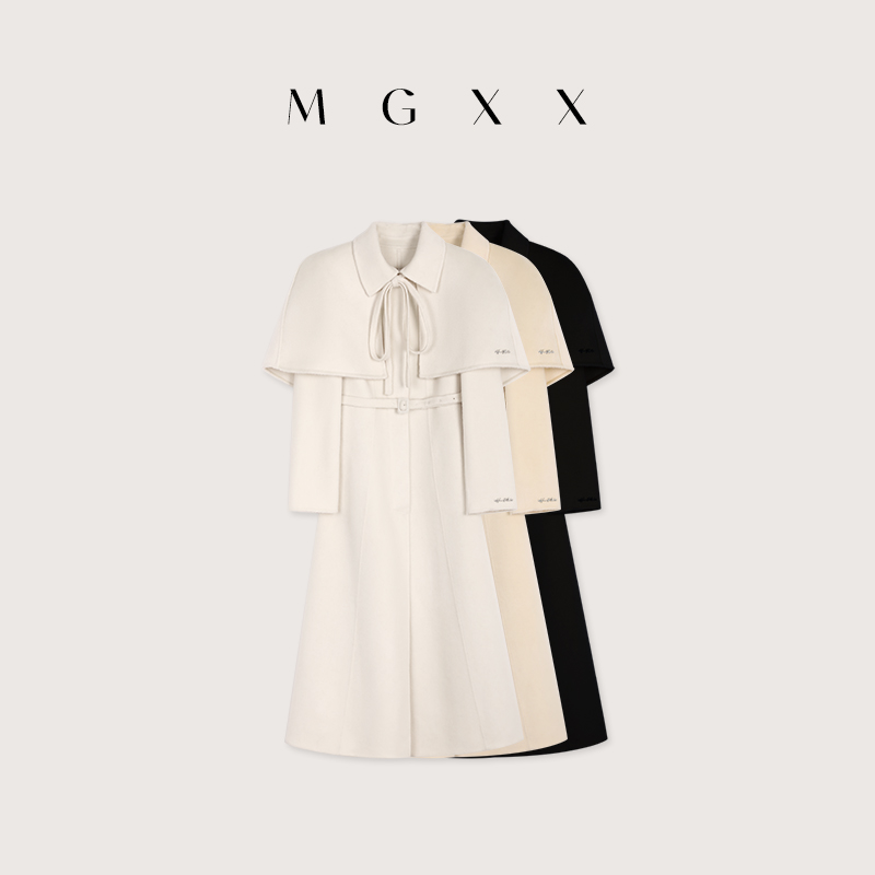 MG小象【巴黎月光】 法式气质千金斗篷双面呢羊毛大衣 M825Z18386