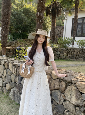 MG小象 素白星语'蕾丝波点短袖衬衫半裙套装女夏季气质显瘦套装