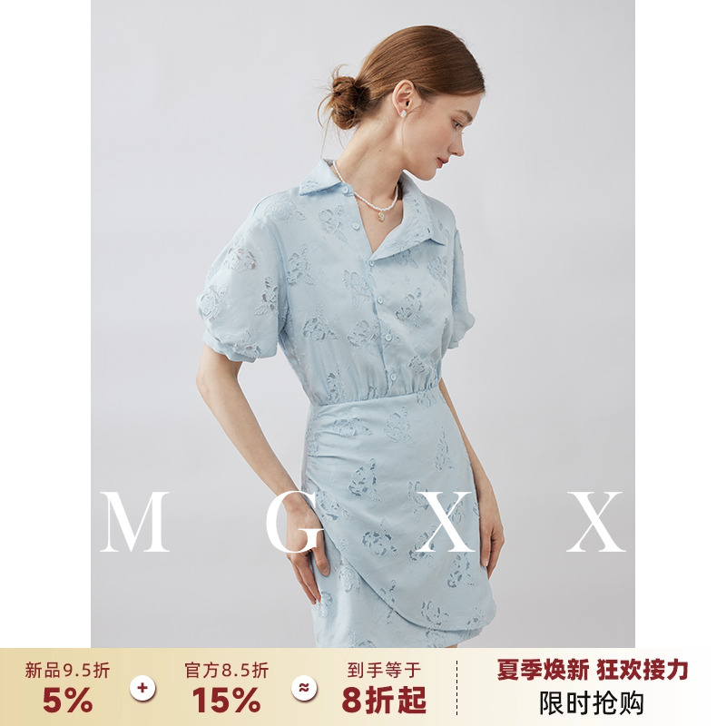 夏季新品重磅镂空烧花连衣裙