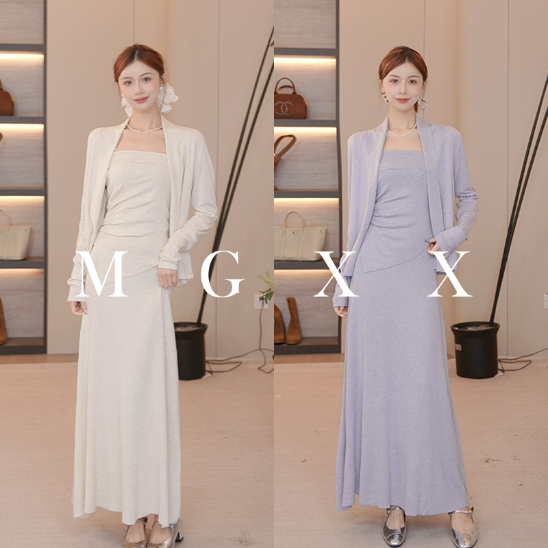 MG小象【清浅时光】秋季气质长袖开衫+吊带+半裙三件套M825X13277