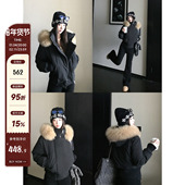 轻暖90白鸭绒毛领羽绒服女秋冬黑色复古短款 MG小象 北欧雪屋 外套