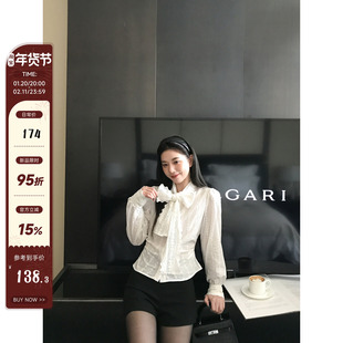 MG小象 月白序章’100棉蝴蝶结蕾丝收腰衬衫女设计感白色叠穿衬衣