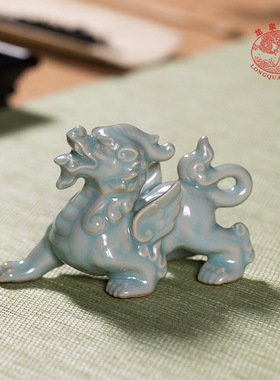 龙泉青瓷 手工貔貅茶宠一对招财 陶瓷家居摆件茶玩茶装饰茶具