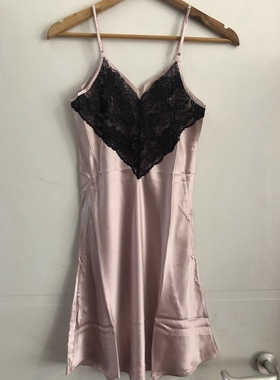 6烟紫色 特价真丝女吊带睡裙100%桑蚕丝19姆重磅咖色M码性感蕾丝