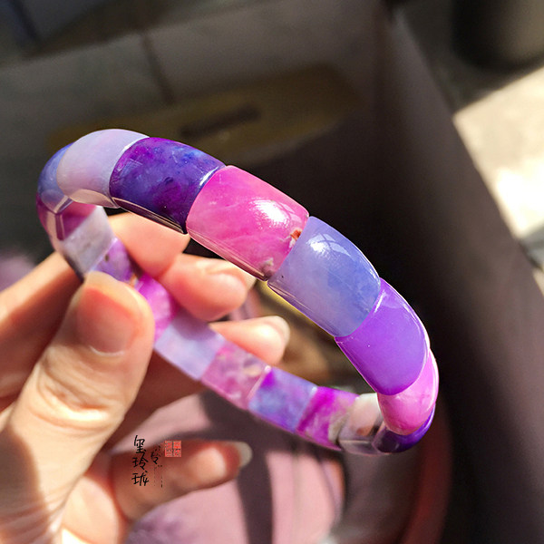 【玺玲珑】樱花舒俱来手排｜天然冰种桃红樱花舒俱来手牌苏纪石