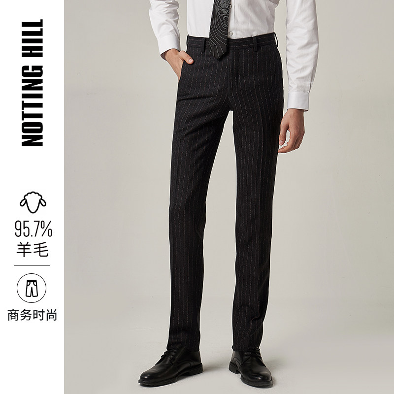 诺丁山西服裤子高档感红色条纹商务时尚男士直筒西装裤