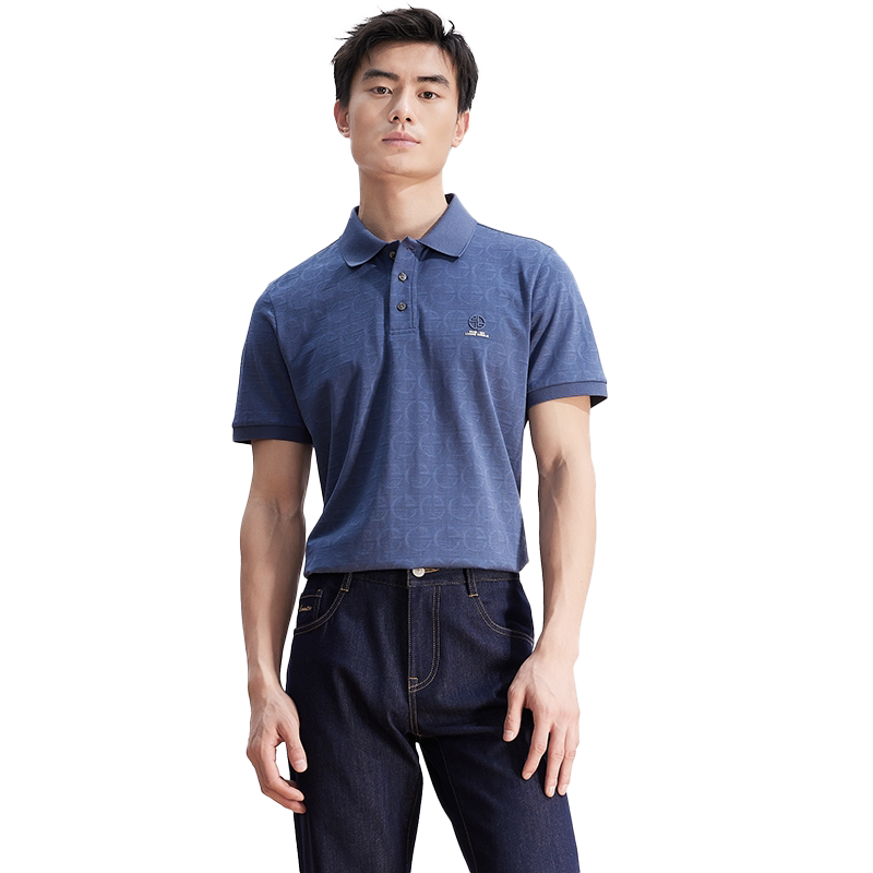 coolmax科技排汗依文polo衫男蓝字母高级翻领蚕丝t恤