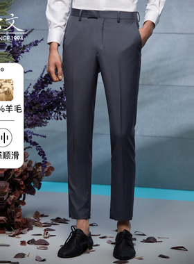 依文春夏灰蓝色套西裤子男纯羊毛商务西裤直筒长裤西裤