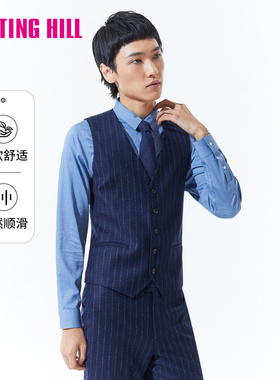 诺丁山西装马甲男新款藏蓝色条纹新款高级感商务羊毛马夹NG7001