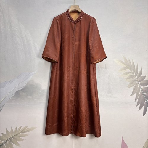 满分桑蚕丝提花花罗红云纱连衣裙