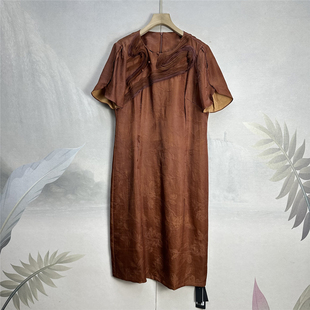 诗家~老料红云纱花罗桑蚕丝香云纱连衣裙25中长款领口重工旗袍裙