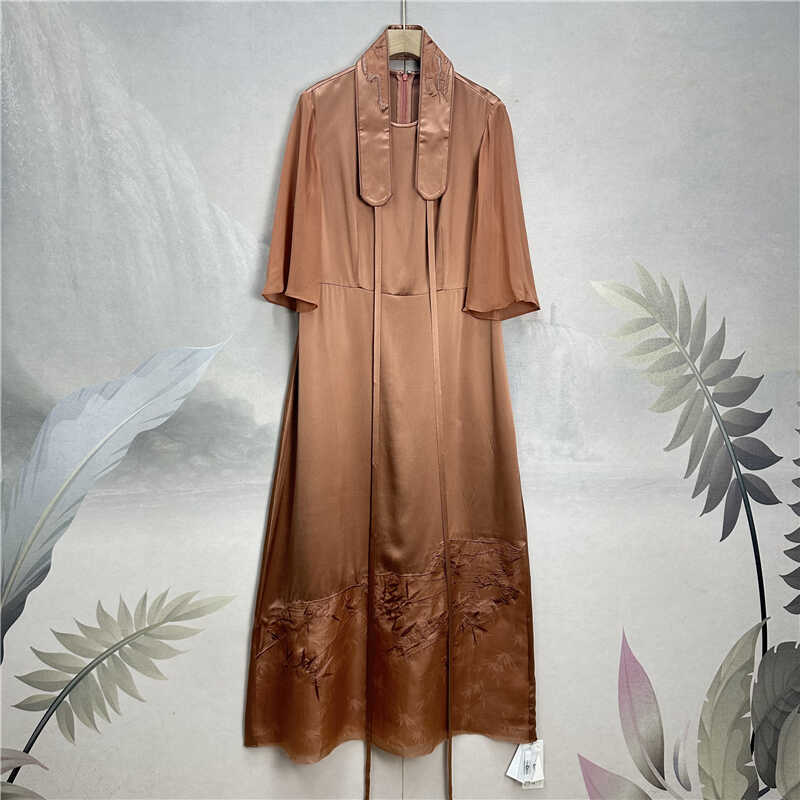 专柜~满分桑蚕丝重磅双层真丝连衣裙25夏年轻简约修身气质长裙女