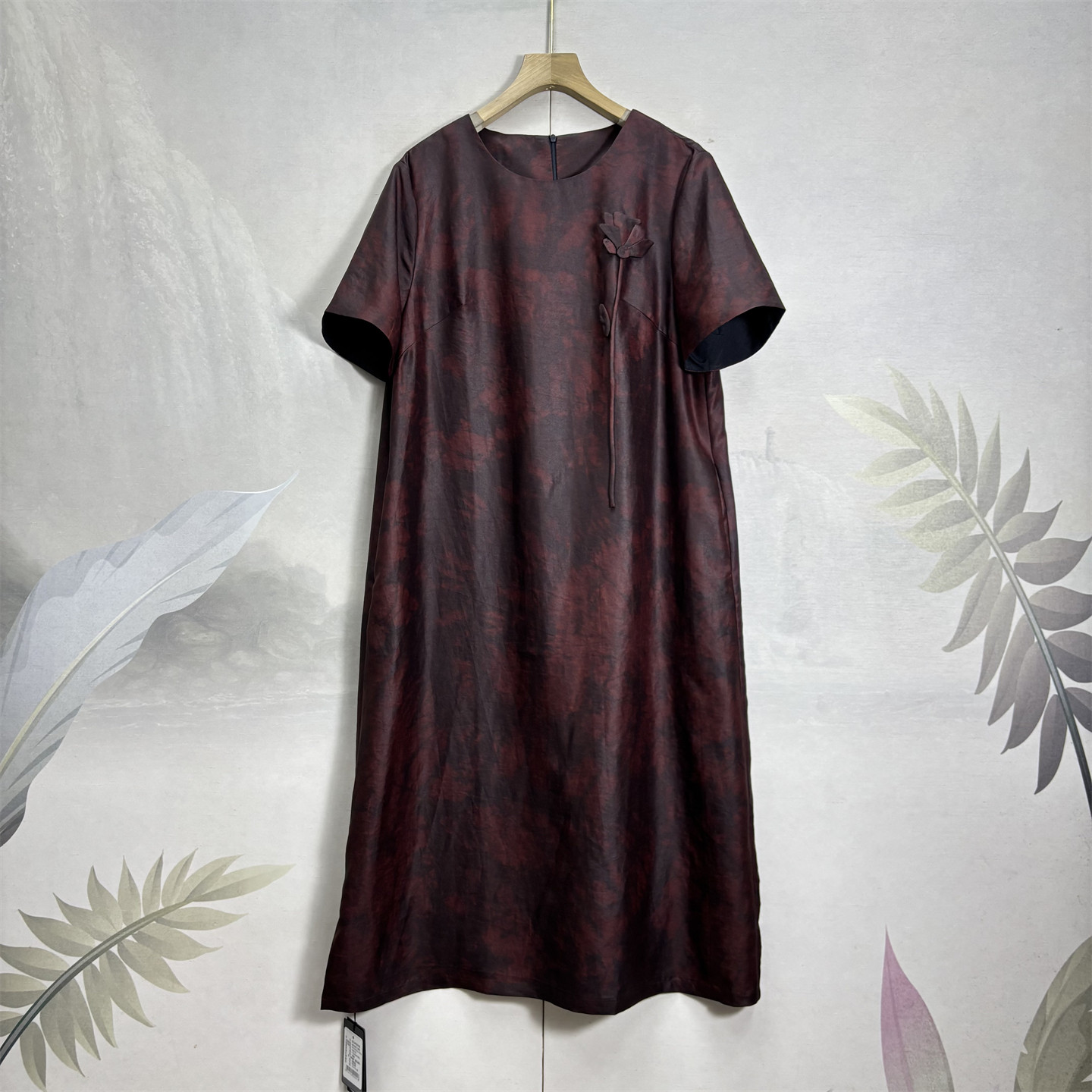 满分桑蚕丝正宗红云纱连衣裙26夏气质纯色皮料真丝中长宽松百搭裙