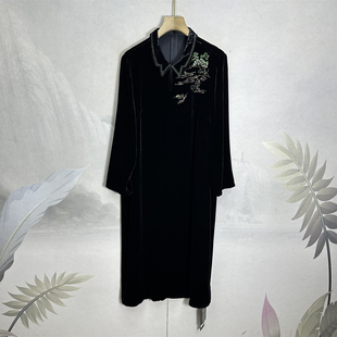 奢货~真丝丝绒连衣裙女25秋满分桑蚕丝显瘦重工绣花真丝长袖长裙