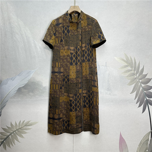 100桑蚕丝香云纱透孔花罗裙重工钉珠气质真丝旗袍中长连衣裙女