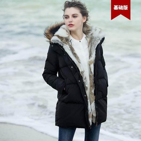 Siti Selected 兔毛连帽 女式中长款超厚羽绒服 天猫优惠券折后¥608包邮(¥698-90)2色可选