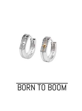 BORN TO BOOM 山体里的星星 素圈纹理四芒星男女中性纯银耳环 BTB