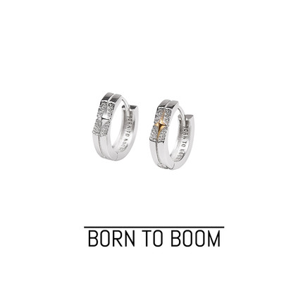BORN TO BOOM 山体里的星星 素圈纹理四芒星男女中性纯银耳环 BTB