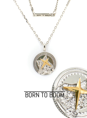 BORN TO BOOM 山体里的星星硬币纯银项链 天然肌理圆牌男生女生