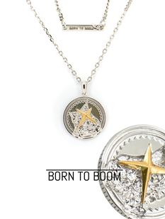 星星硬币纯银项链 BORN 山体里 BOOM 天然肌理圆牌男生女生