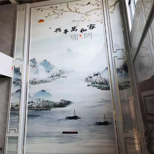 别墅挑空客厅复式楼岩板电视背景墙现代仿大理石瓷砖楼中楼新中式