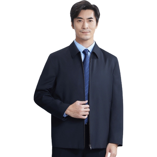 红都商务羊毛精纺中老年夹克春秋男装上班男士外套