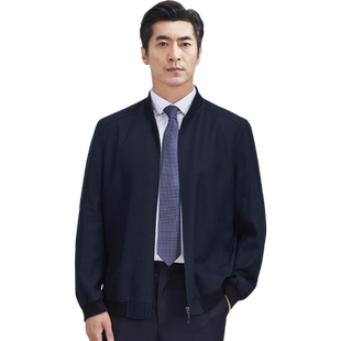 红都春秋新款中年男士夹克棒球领商务休闲时尚罗纹收口夹克男外套