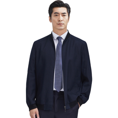 红都春秋新款中年男士夹克棒球领商务休闲时尚罗纹收口夹克男外套