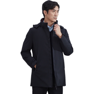 红都男士羽绒服冬季新款男装中长款中年商务休闲可拆帽爸爸装外套