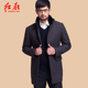 红都男装 加厚风衣 男式 中年呢子大衣男士 老年獭兔毛立领羊毛中长款