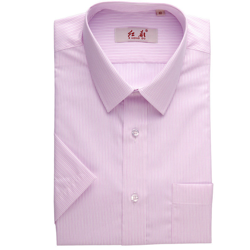 红都商务正装衬衫男士纯棉短袖工装工作服衬衣半袖棉宽松中年