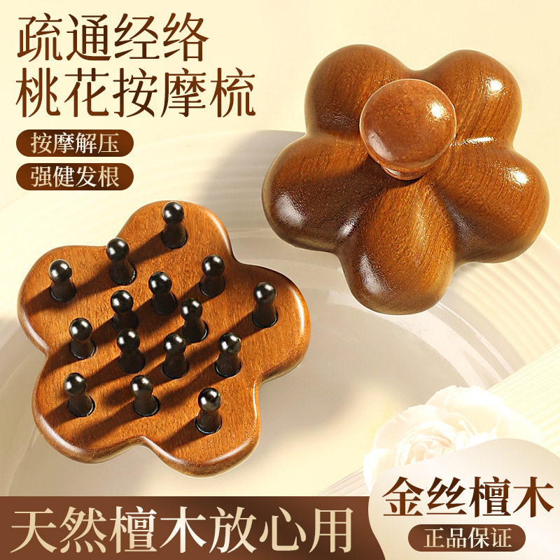 桃花按摩梳头部经络疏通头皮穴位头疗梳经络刷便携大宽齿刮痧梳子