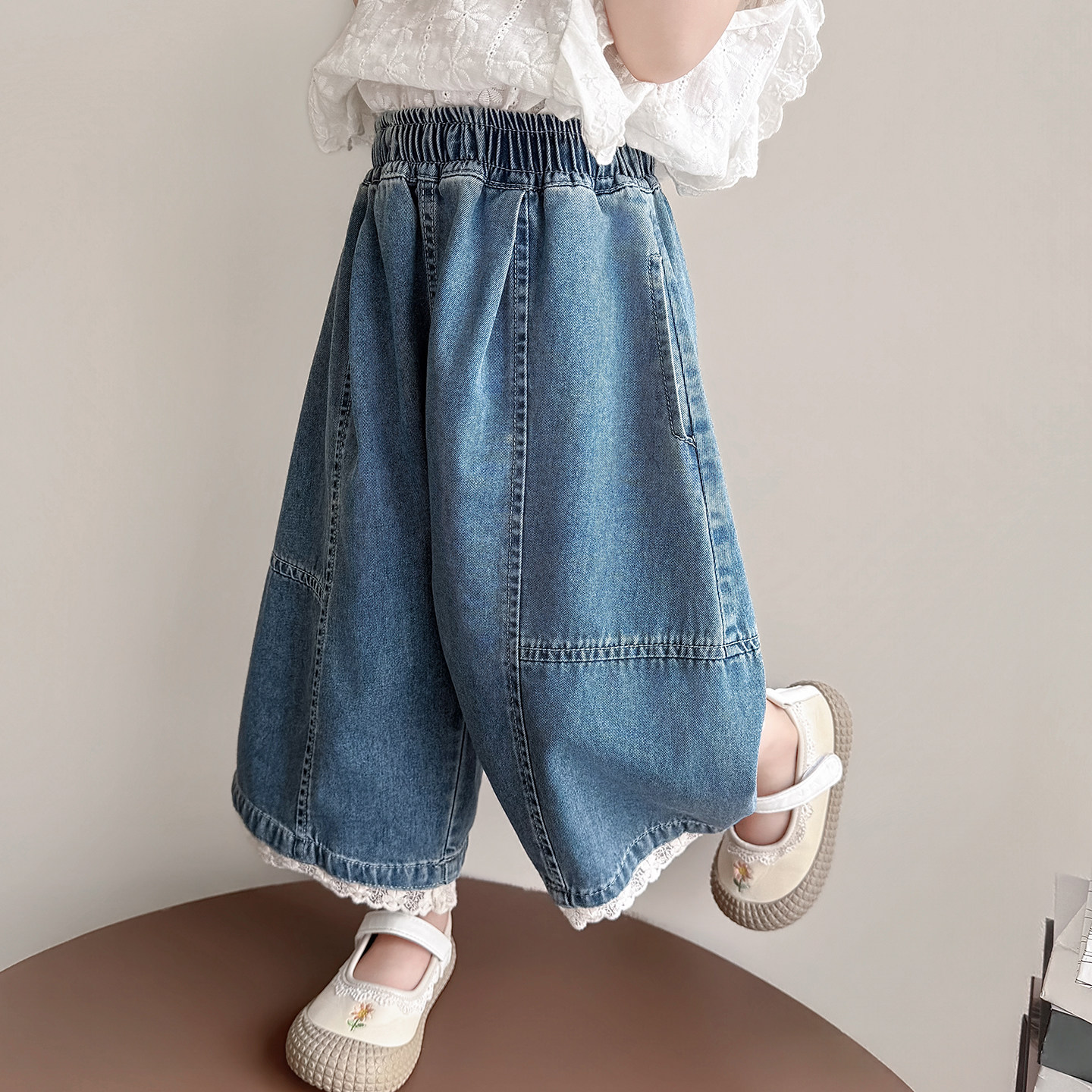 女童牛仔裤夏季2026新款韩版小女孩薄款九分裤儿童夏款百搭阔腿裤