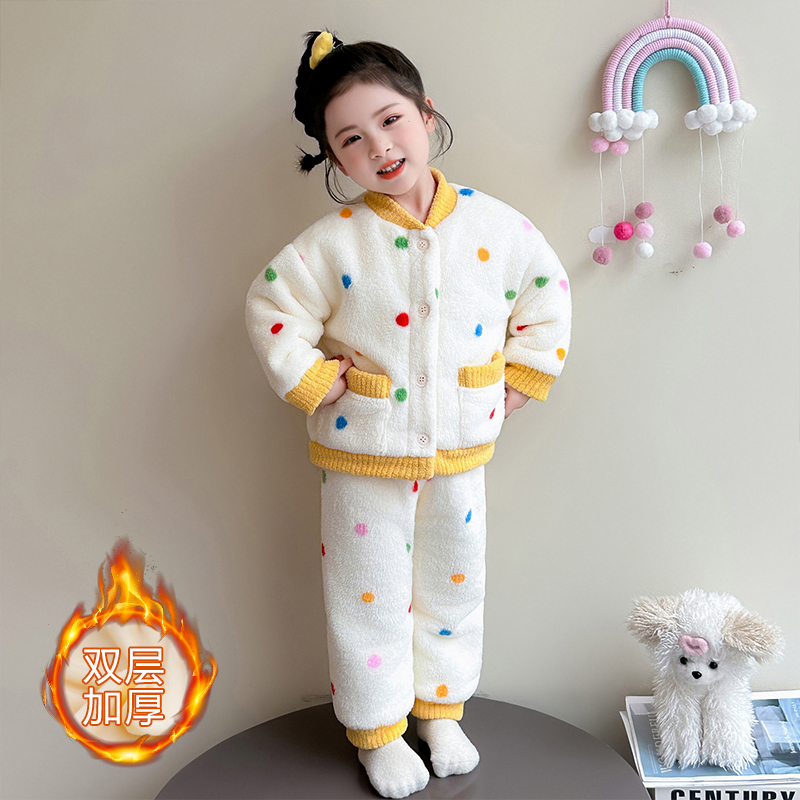 女童冬季珊瑚绒双层加厚睡衣