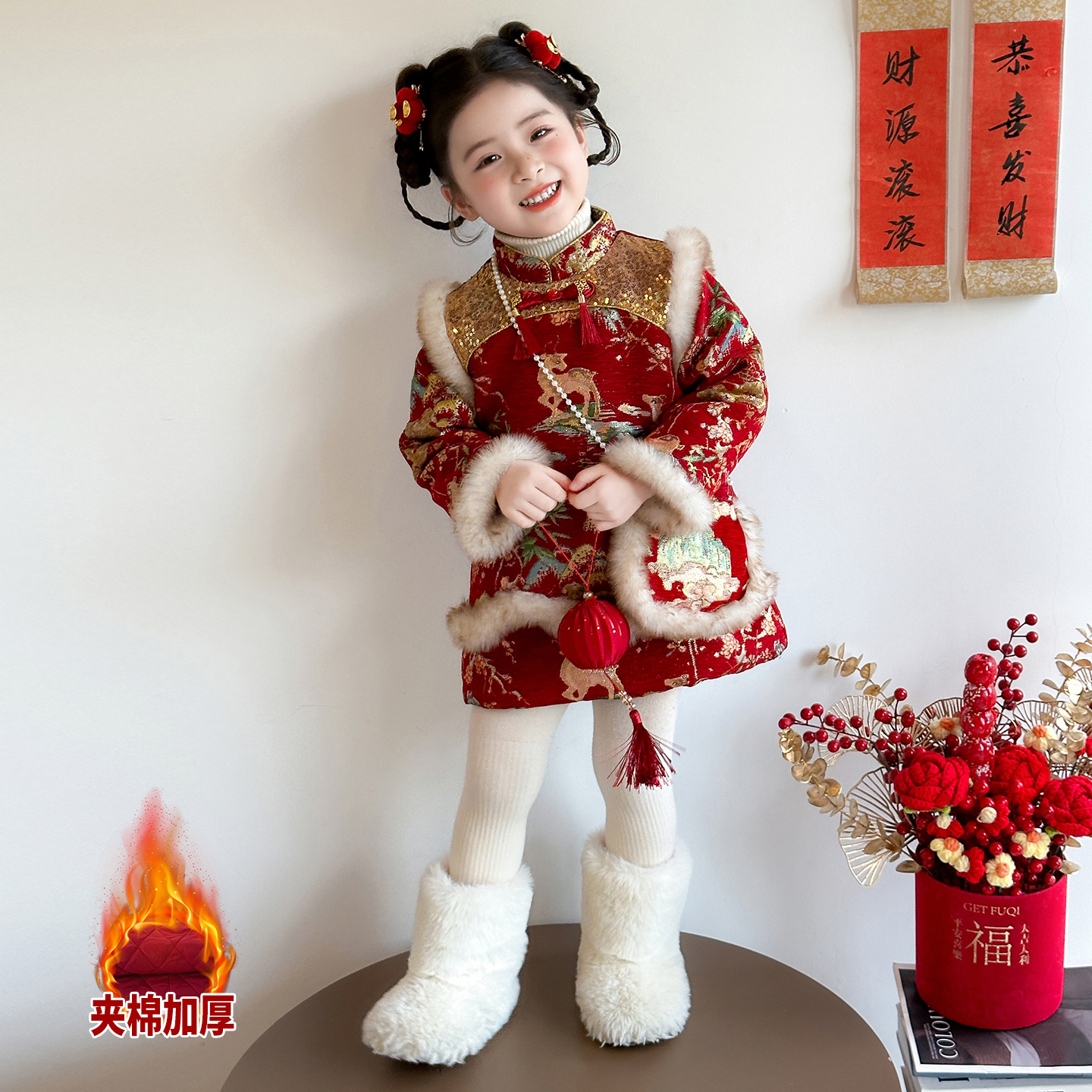 女童唐装旗袍裙新年穿搭冬季新款