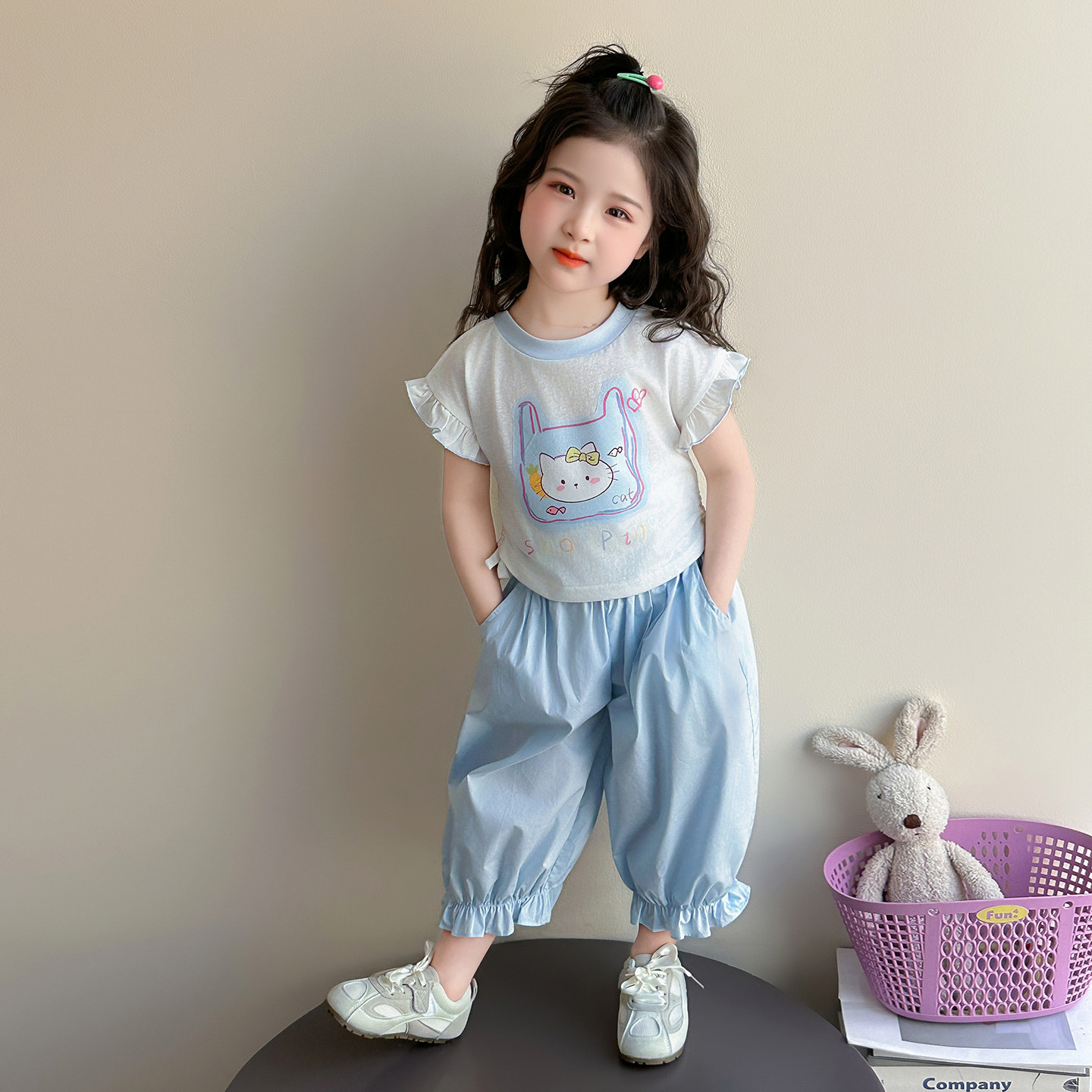 女童套装夏季2026新款洋气女孩超好看夏装儿童短袖防蚊裤两件套潮