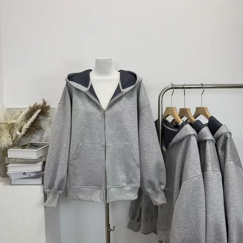 NanaByNanaMiu格时代miumi*yb双层复合连帽卫衣女秋格纹外套