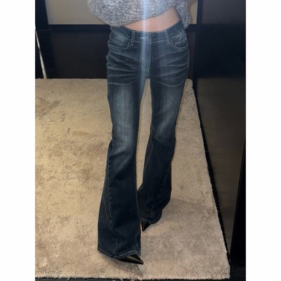 SUNONEONE 吉赛尔同款磨白猫须微喇牛仔裤女秋冬修身显瘦休闲裤子