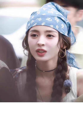 娜扎同款蓝色腰果花绑发丝巾发带复古时尚百搭发饰女三角包头巾