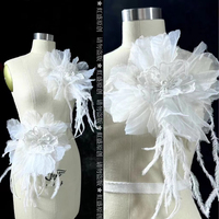 13*18cm透明大花朵紗花朵頭花服裝花帖羽毛蕾絲流蘇花朵diy輔料
